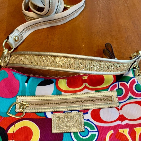 Coach Poppy Pop C gold glitter Crossbody / Shoulder Bag + Wristlet set - Picture 5 of 15